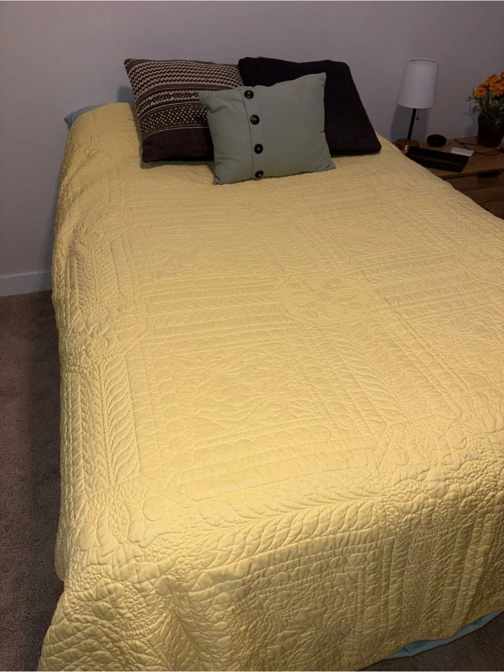Yellow Quilted Bedspread - Classic Cotton Coverlet
